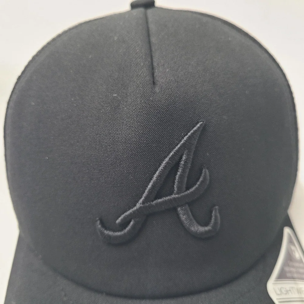 Women Atlanta Braves Hat Snapback Trucker Mesh New Era 9Forty Black MLB Apex